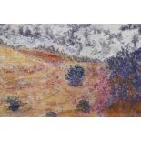 View of a summer landscape, signed 'Bicat', framed pastel drawing, 24" x 15"