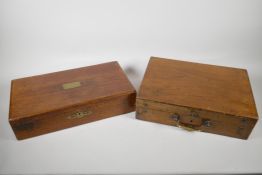 A French walnut artists box, with brass mounts and wooden cigar box. Bearing an Irish tobacconists