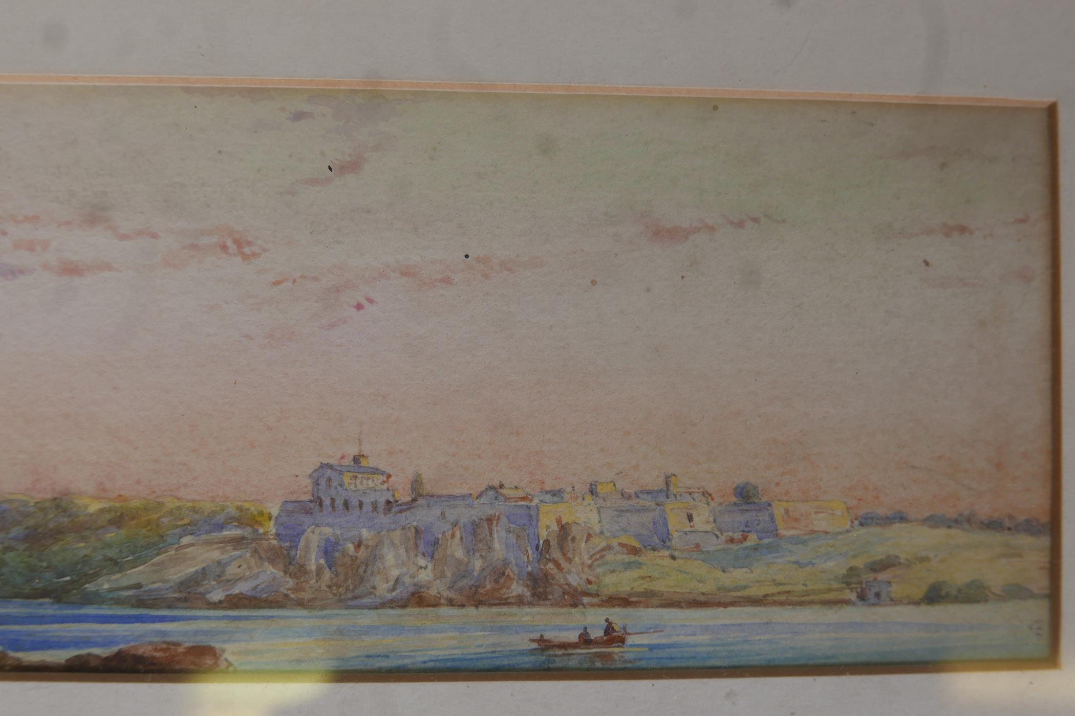 Attributed to Edward Thurlow, oriental river scene with dhows, unsigned, watercolour, and another of - Image 4 of 6