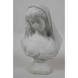 A Parian ware bust of a classical lady, 8½" high