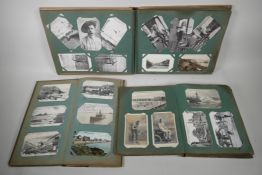 Three albums of C19th & early C20th postcards, including topographical, royalty, sportsmen,