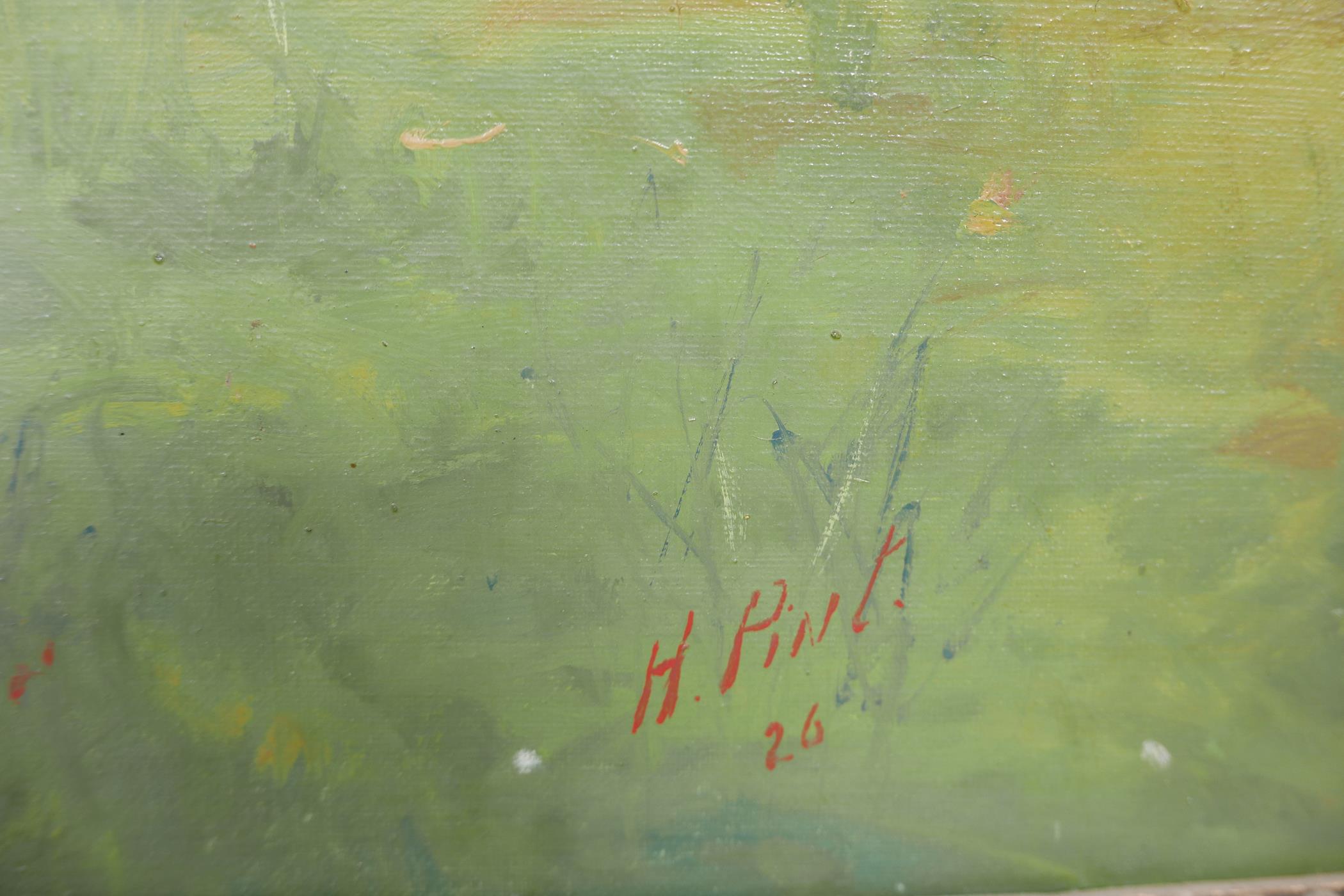 H. Pinto, Continental landscape with farm buildings, signed and dated (19) 26, oil on canvas, 36" - Image 2 of 4