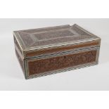 C19th Indian sandalwood writing box with micro mosaic sadeli work inlay and all over carved