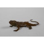 A Japanese bronze okimono in the form of a monitor lizard, 5" long