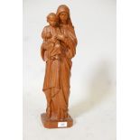 A carved pine figure of the Madonna & Chirst, late C19th/early C20th. 20" high