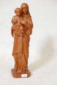 A carved pine figure of the Madonna & Chirst, late C19th/early C20th. 20" high