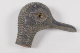 A C19th horn parasol handle, carved as a ducks head. 2" long