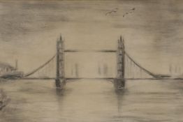 A charcoal sketch of Tower Bridge, indistinctly signed. 14½" x 11"