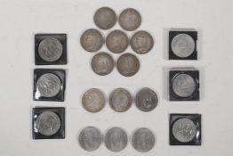 A collection of C19th & C20th silver crowns, including two George III, 1821 crowns. And x5