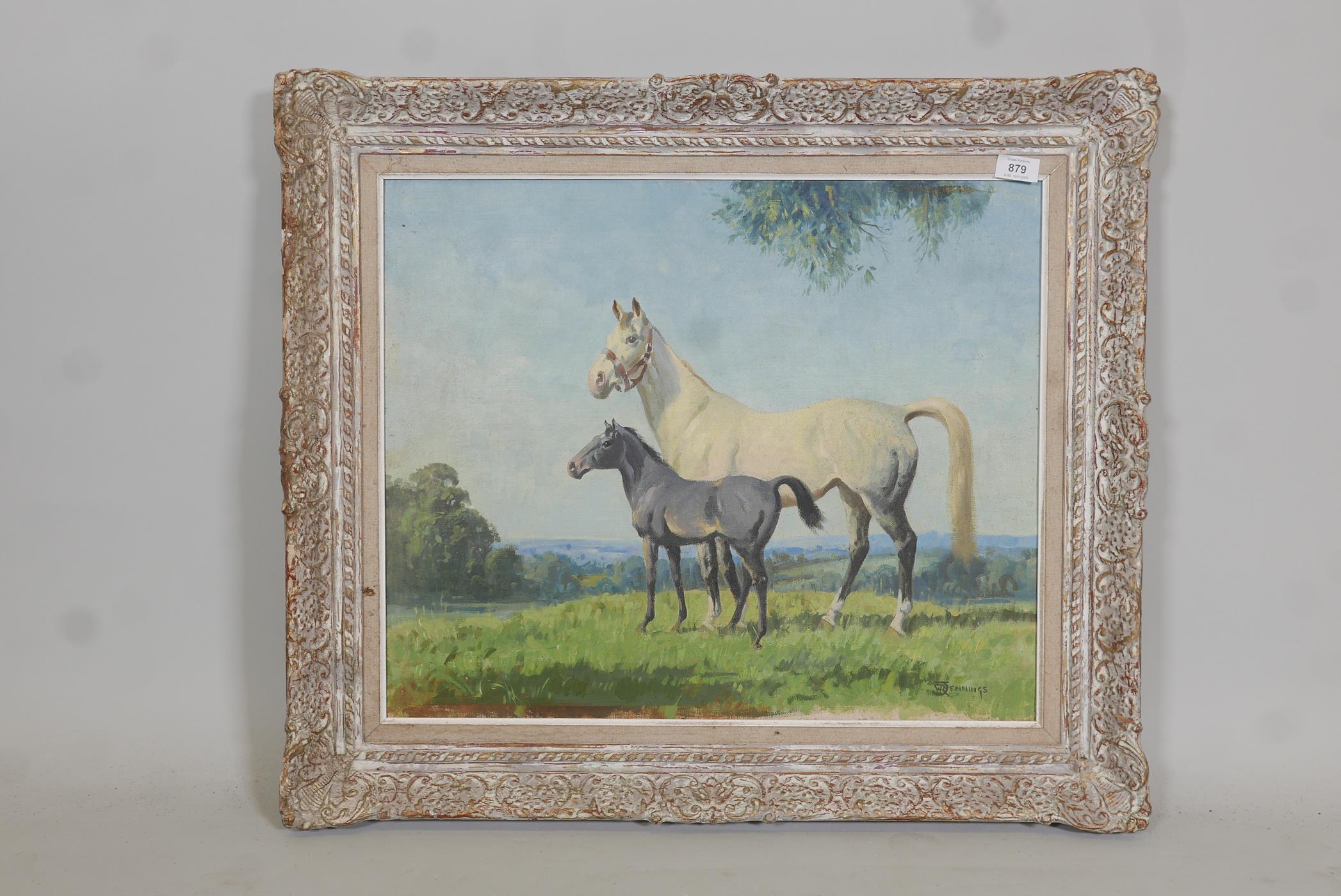 W. R Jennings, horse & colt in a landscape, oil on canvas. Board signed, labelled verso "Snowy & - Image 2 of 5