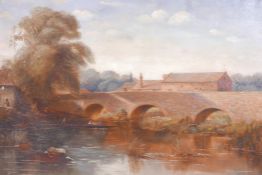 J. Carrier, C19th oil on canvas, bridge over a river, dated (18)98, A/F, 36" x 24"