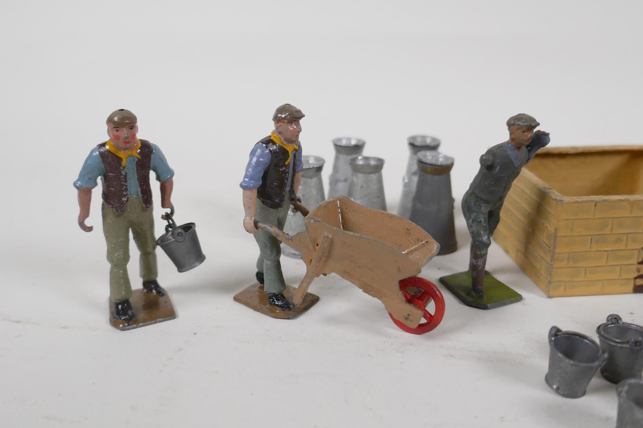 A collection of Britains, painted lead agricultural figures & milk churns, etc. AF - Image 2 of 6