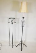 A wrought metal standard lamp and a torchere stand 50" high