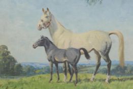 W. R Jennings, horse & colt in a landscape, oil on canvas. Board signed, labelled verso "Snowy &