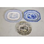 A early C19th transfer printed meat plate, Careys Saxonstone china, Westminster cathedral, AF,