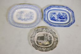 A early C19th transfer printed meat plate, Careys Saxonstone china, Westminster cathedral, AF,