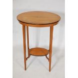 A Sheraton style satinwood two tier occassional table, with shell & string inlay. On square