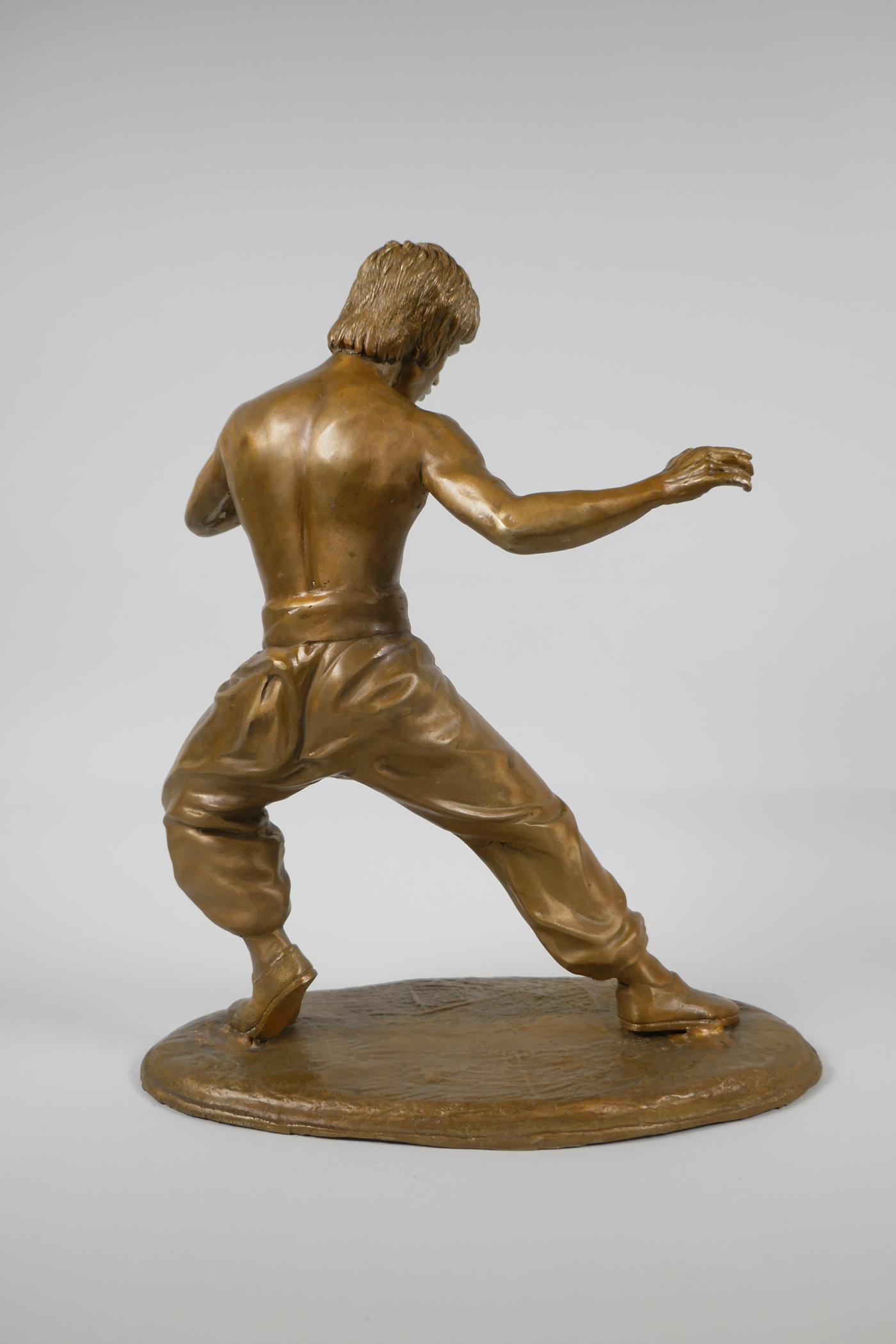 A gilt bronze figure of Bruce Lee, 13" high - Image 4 of 4