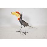A painted iron sculpture of a toucan, 31" high