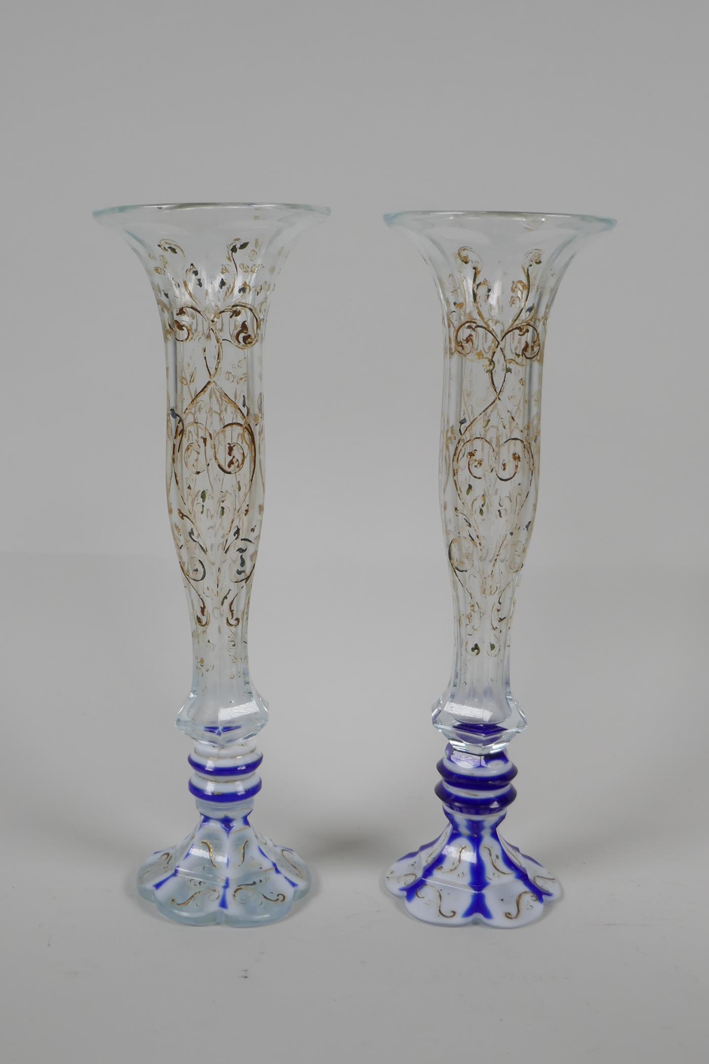 A pair of Bohemian overlaid glass vases with enamel & cut glass decoration, together with a - Image 5 of 6