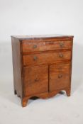 George III mahogany commode with two long drawers over two cupboard doors, raised on shaped