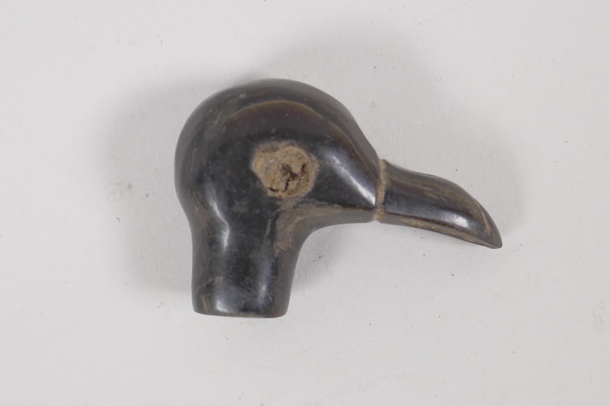 A small C19th horn parasol handle, carved as a birds head. 1½" long. AF - Image 2 of 2