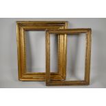 Two early C19th giltwood picture frames, having carved bead decoration. Largest rebate 15" x 10½"