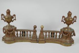 A pair of Regency style cast brass fender ends, 10" long x 10" high