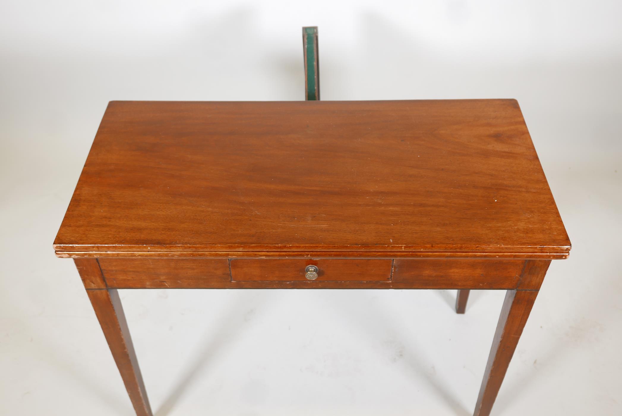 A Georgian III mark tea table with a fold over top and a single drawer, raised on square tapering - Image 4 of 4