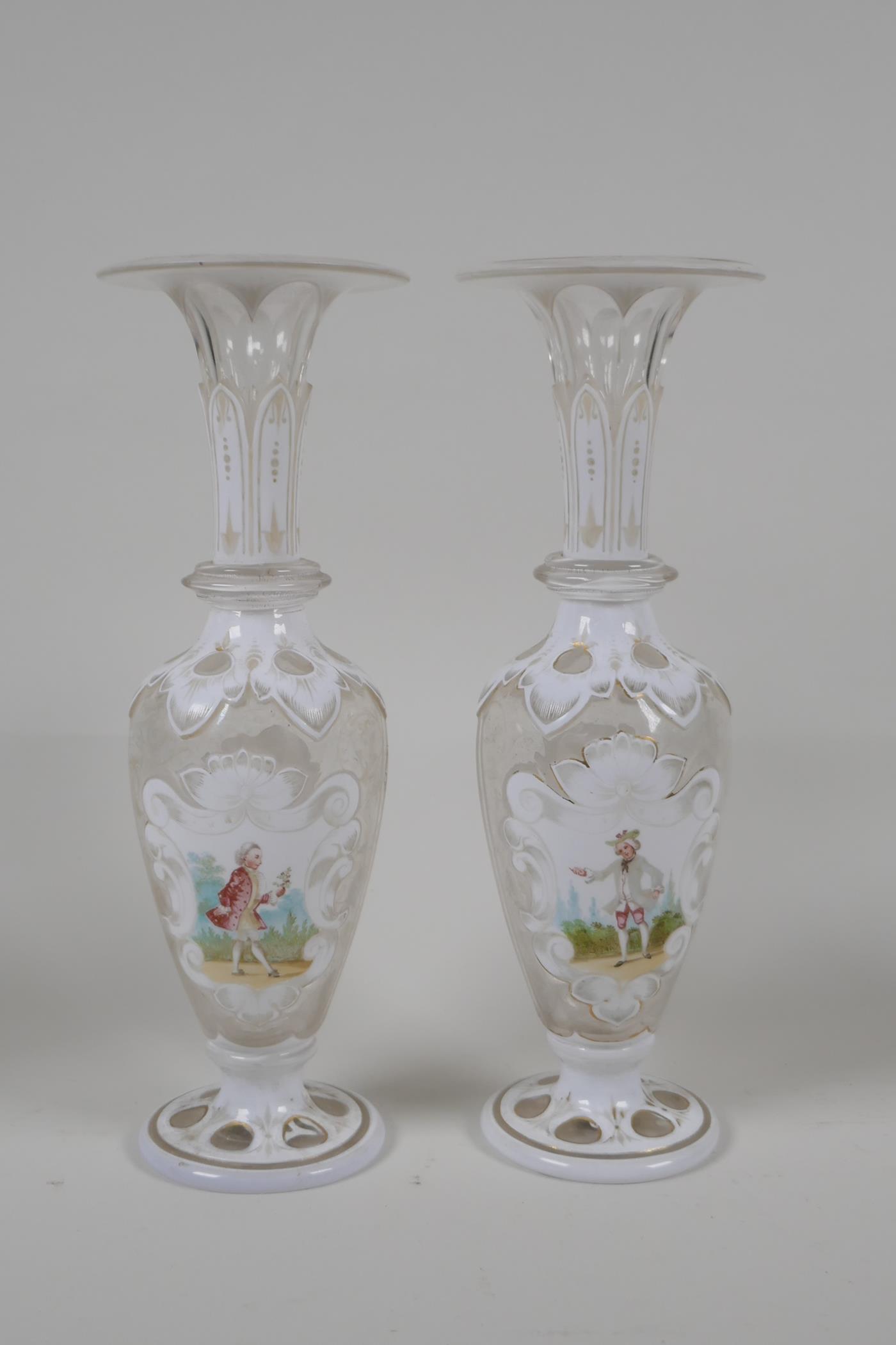 A pair of Bohemian overlaid glass vases with enamel & cut glass decoration, together with a - Image 3 of 6