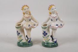 Two Danish 'Jus' porcelain figural spill vases, 6½" high