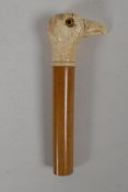 A C19th Ivory parasol handle, carved as an eagles head. Set with glass eyes, 1½" long