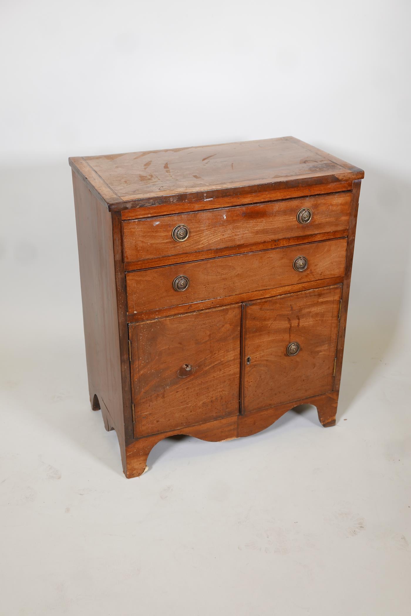 George III mahogany commode with two long drawers over two cupboard doors, raised on shaped - Image 2 of 4