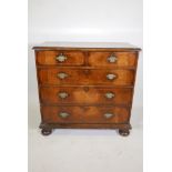 C18th Queen Anne walnut veneered chest of drawers, with cross banded top, two over three drawers