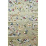 A Chinese silk embroidery of the 100 boys. 16" x 27½