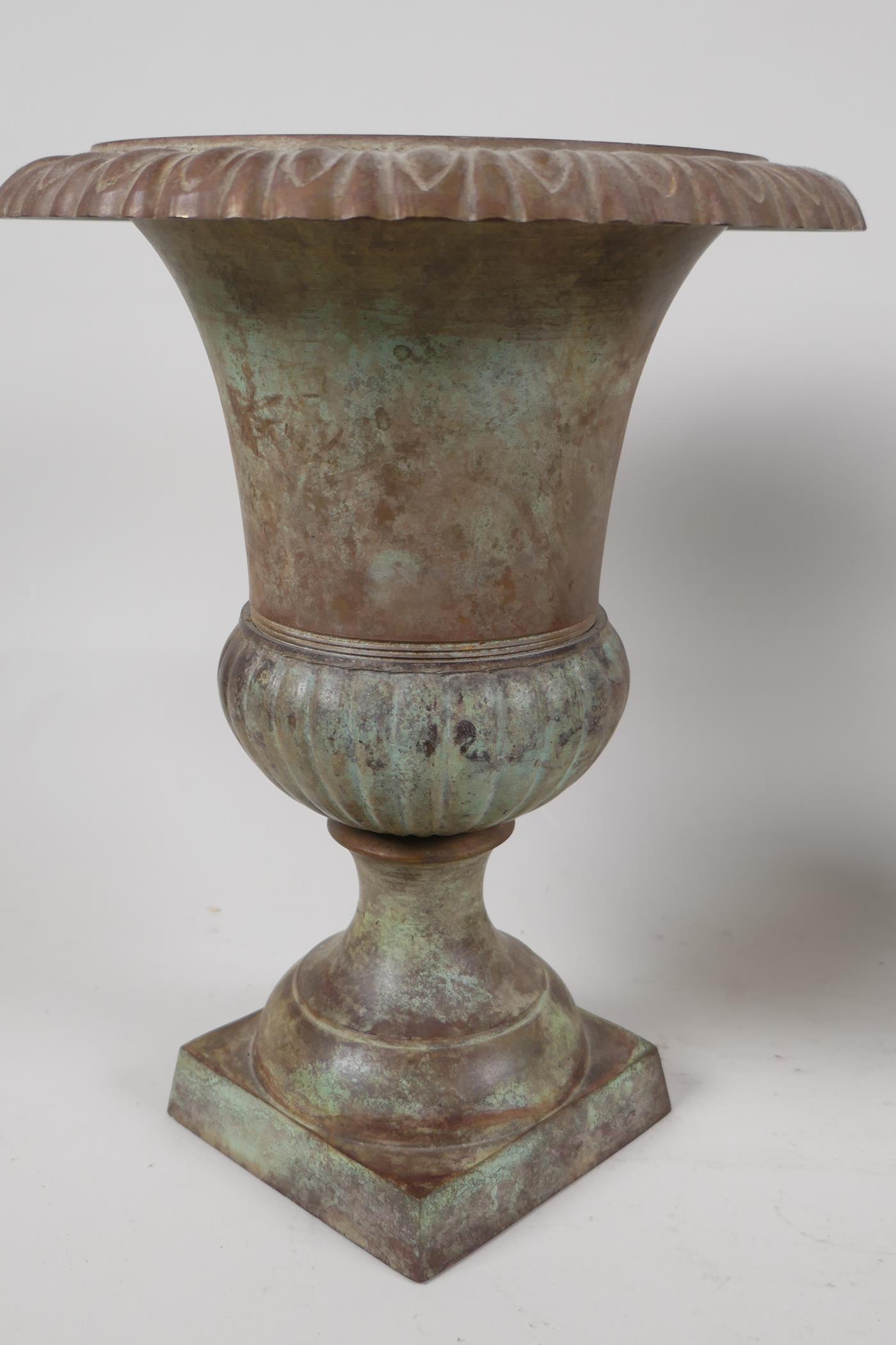 A patinated brass classical style urn, 10" high, together with a pottery urn by Beswick - Image 2 of 3