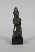 A Chinese naive bronze of a feamle figure. 4" high