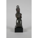 A Chinese naive bronze of a feamle figure. 4" high