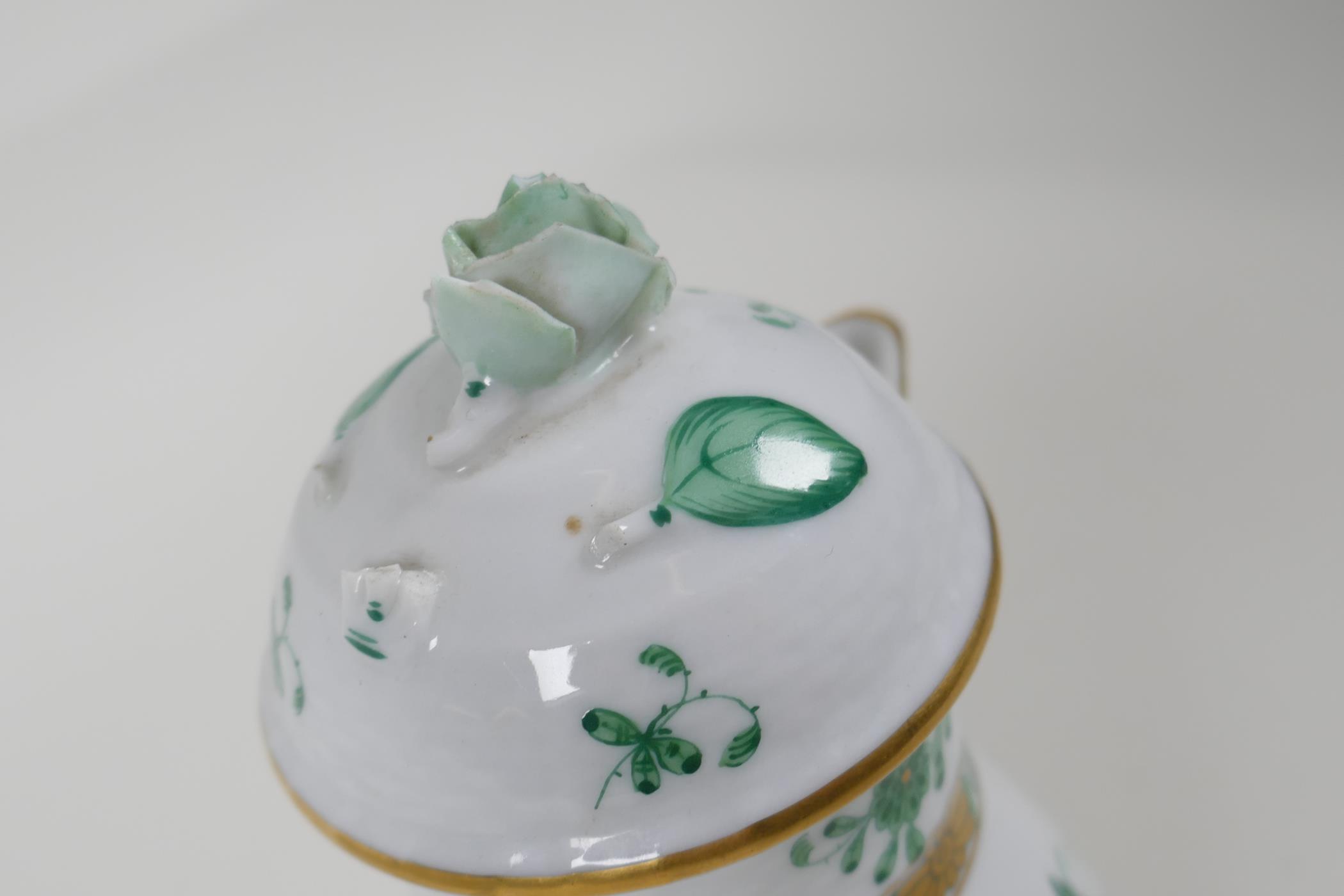 A Herend porcelain, with green Chinese bouquet pattern, two handled pot. And milk jug. AF. Largest - Image 9 of 10