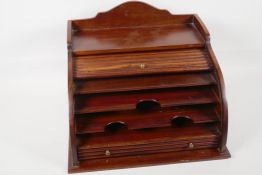 A mahogany tambour front stationery cabinet, 12½" x 12" x 9".
