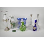 A quantity of Bohemian & other glass ware, including assorted vases, jugs & a pair of Jesus & Mary
