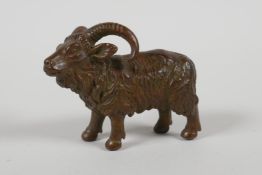 A minature bronze figurine of a ram, 2½" long