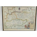 After Saxton, hand finished map of Kent, Sussex, Surrey and Middlesex, 1575, and a later map of