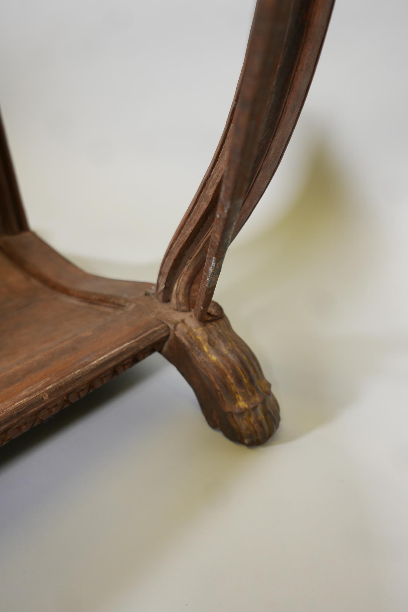 An antique carved wood Howdah, (elephant seat), with carved details & paint remnants. AF, 36" x 22" - Image 3 of 4