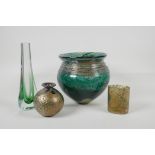 A Maltese Phoenician lustre glass vase, a Daum style lustre glass vase, a Murano art glass vase