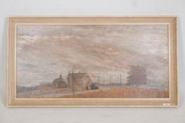 Autumnal landscape, oil on board, unsigned. Mid C20th, 36" x 18"