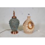 A Rye Iden pottery table lamp, 18" high, and a terracotta lamp, with bronzed glaze