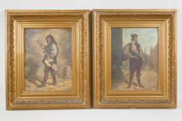 Louis Herbelin, portraits of C17th gentlemen, a pair of monogrammed C19th oils on canvas, one signed