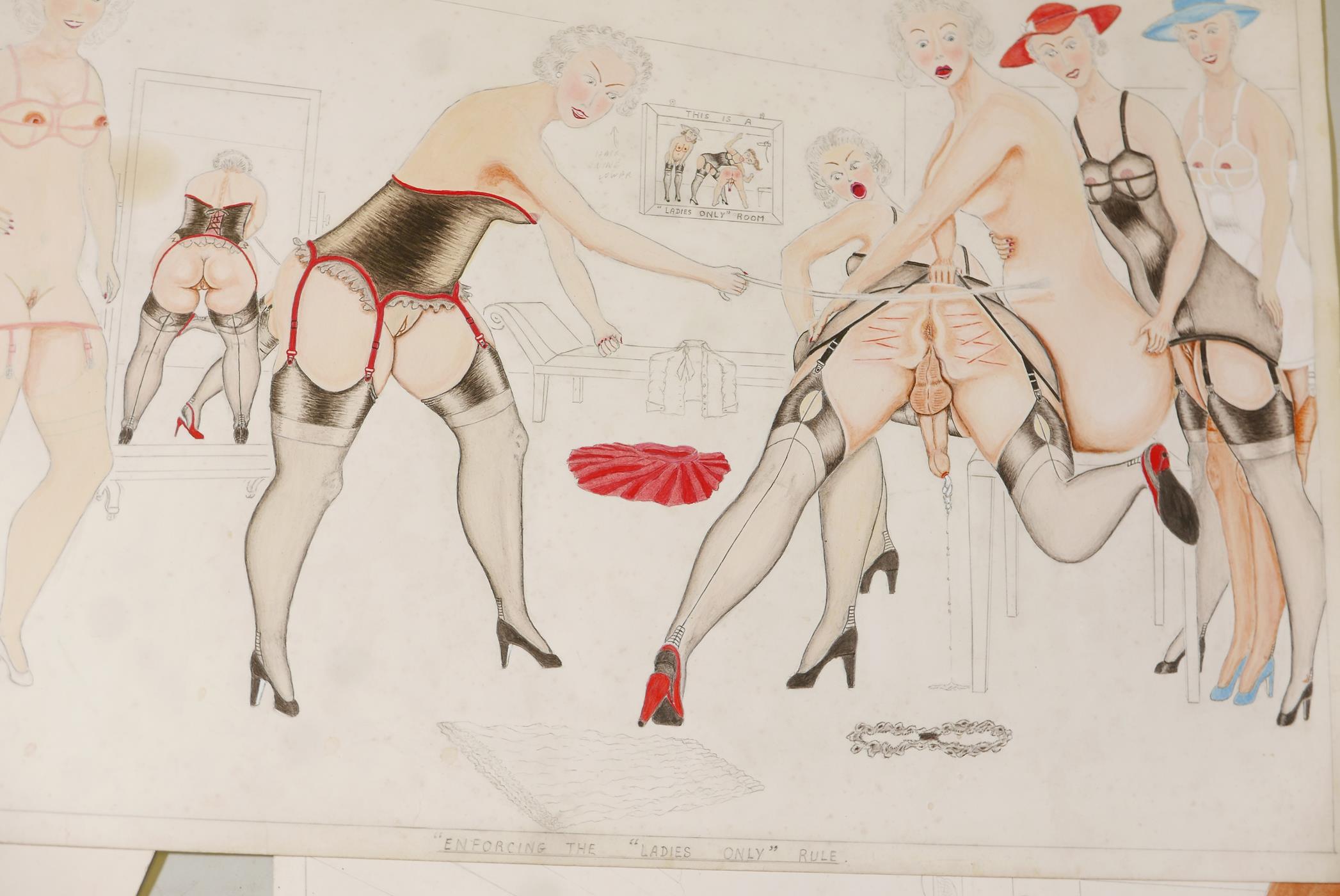 A collection of erotic drawings & watercolours, by the same hand, with annotations, c1970-1990, - Image 3 of 6