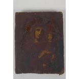 Portrait of the Madonna and Child, antique icon on panel, 8" x 7"